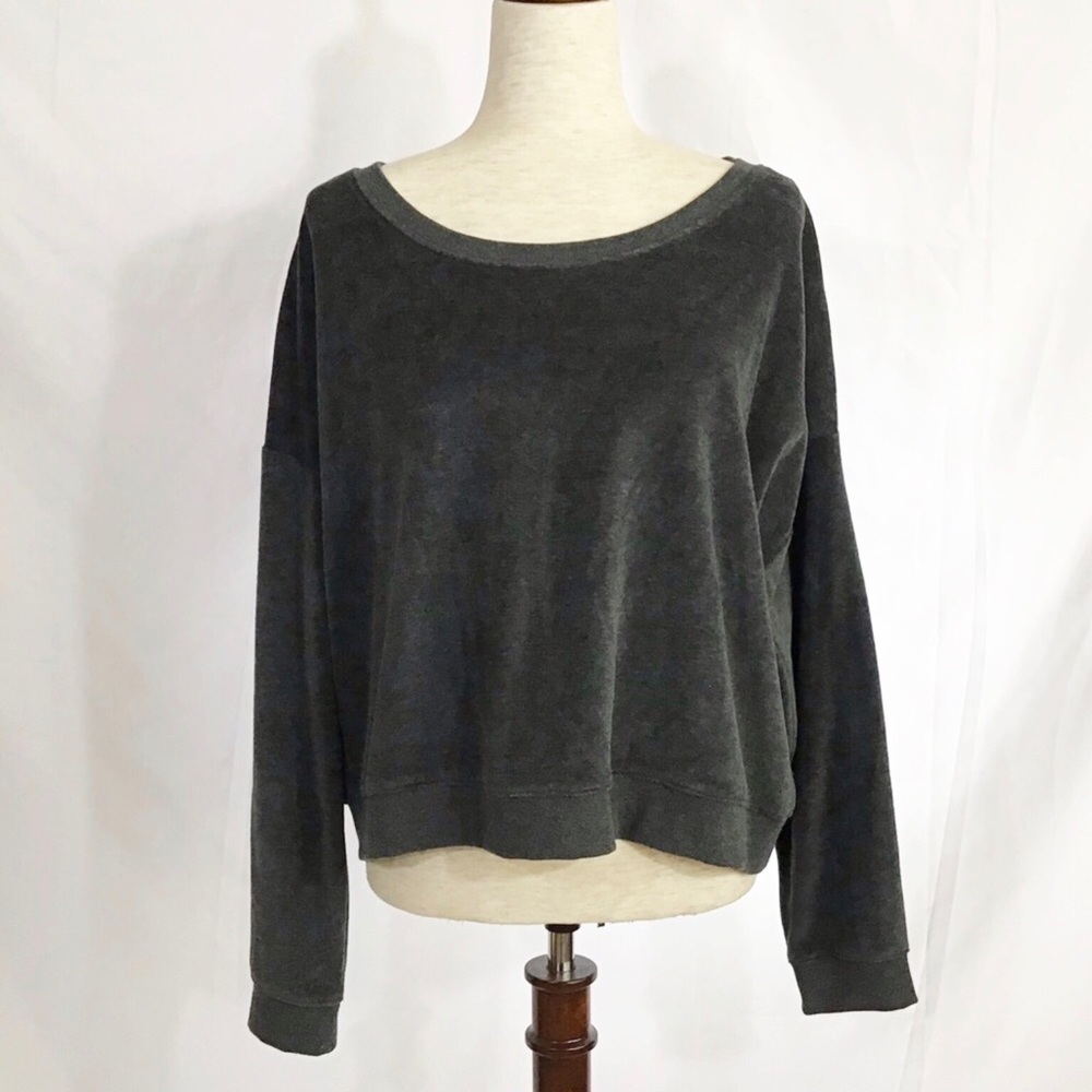 Aeropostale Shirt Size L Velour Crew Long Sleeve Top Soft Charcoal Gray
